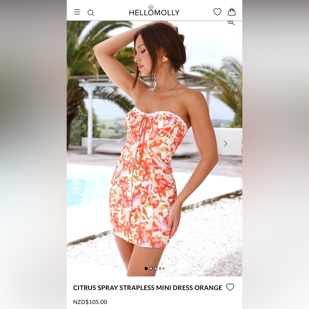 Hello Molly CITRUS SPRAY STRAPLESS MINI DRESS ORANGE
